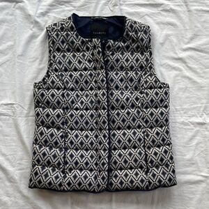 Talbots Down Puffer Vest Geometric Navy and Cream Womens Medium